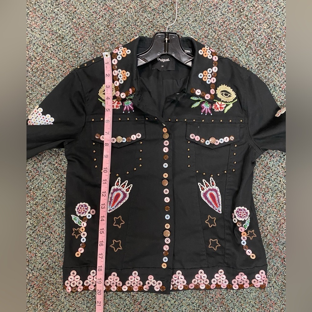 Desigual Ferrara Black Embellished Studded Embroidered Jacket Size 36, US Size 4 - Picture 14 of 16